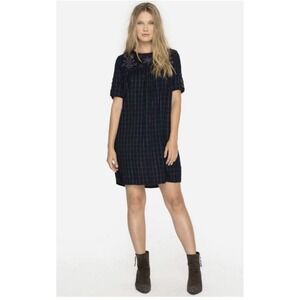 Johnny Was Alaric Yoke Peasant Dress Navy Plaid Metallic Thread Embodied SzS